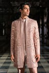 Buy_Seema Gujral_Rose Gold Suiting Mirrors Work Sherwani Set _at_Aza_Fashions