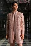 Seema Gujral_Rose Gold Suiting Mirrors Work Sherwani Set _Online_at_Aza_Fashions