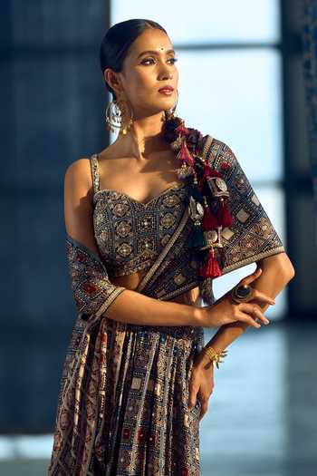 Samyukta Singhania_Multi Color Satin, Viscose, Modal Embellished Pre-draped Saree With Blouse _Online