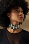 Buy_Joules by Radhika_Green Cut Work, Pearls, Stones Elowyn Embellished Cutwork Choker _at_Aza_Fashions