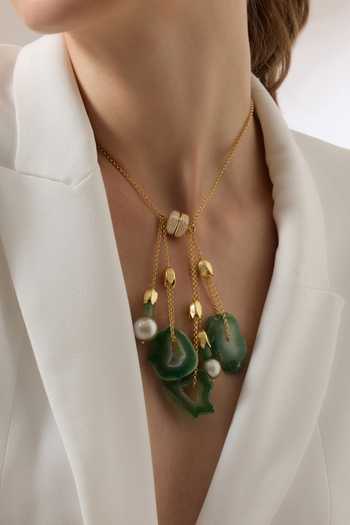Buy_Joules by Radhika_Green Pearls, Stones, Chains Thariel Embellished Necklace _at_Aza_Fashions