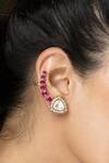 Shop_Joules by Radhika_Red Stones, Crystals Ruby Serpent Cuff Earrings _at_Aza_Fashions