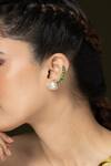 Buy_Joules by Radhika_Green Stones, Crystals Serpentine Grace Gold Cuff Earrings _at_Aza_Fashions