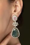 Shop_Joules by Radhika_Green Stones, Crystals Emerald Grace Dangler Earrings _at_Aza_Fashions