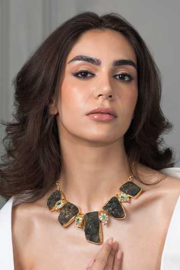 Buy_Joules by Radhika_Gold Plated Stones Smoky Quartz Slice Necklace _at_Aza_Fashions