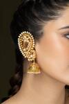 Shop_Joules by Radhika_Gold Plated Pearls, Zari, Stones Peacock Shaped Cuff Earrings - Set Of 2 _at_Aza_Fashions