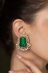 Shop_Joules by Radhika_Green Pearls, Stones, Carved Jade Stud Earrings _at_Aza_Fashions