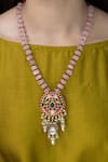Shop_Joules by Radhika_Pink Beads, Pearls, Stones Royal Peacock Embellished Pendant Necklace _at_Aza_Fashions