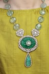 Shop_Joules by Radhika_Emerald Green Beads, Stones Verdant Oval Medallion Pendant Necklace _at_Aza_Fashions