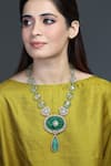 Buy_Joules by Radhika_Emerald Green Beads, Stones Verdant Oval Medallion Pendant Necklace _at_Aza_Fashions