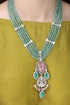 Shop_Joules by Radhika_Green Beads, Pearls, Stones Verdant Multi Strand Heart Necklace _at_Aza_Fashions