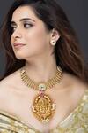 Buy_Joules by Radhika_Gold Plated Stones Ganesha Temple Pendant Necklace _at_Aza_Fashions
