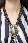 Shop_Joules by Radhika_Black Beads, Stones Midnight Slate Medallion Pendant Necklace _at_Aza_Fashions