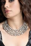 Shop_Joules by Radhika_Silver Plated Beads, Stones Triple-tier Shimmering Embellished Necklace _at_Aza_Fashions