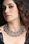 Buy_Joules by Radhika_Silver Plated Beads, Stones Triple-tier Shimmering Embellished Necklace _at_Aza_Fashions