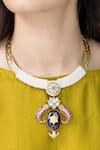 Shop_Joules by Radhika_Pink Beads, Stones Regal Gold Collar Amethyst Embellished Necklace _at_Aza_Fashions