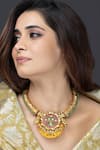Buy_Joules by Radhika_Pink Beads, Stones Floral Emerald Temple Choker _at_Aza_Fashions