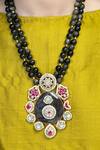 Shop_Joules by Radhika_Multi Color Beads, Pearls, Stones Midnight Blossom Medallion Pendant Necklace _at_Aza_Fashions