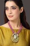 Buy_Joules by Radhika_Pink Beads, Stones Ruby And Moss Medallion Pendant Necklace _at_Aza_Fashions