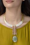 Shop_Joules by Radhika_Pink Beads, Stones Petite And Ruby Embellished Pendant Necklace _at_Aza_Fashions
