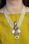 Shop_Joules by Radhika_White Beads, Pearls, Stones, Swarna Embellished Pendant Necklace _at_Aza_Fashions