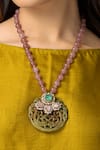 Shop_Joules by Radhika_Pink Stones Rajwada Floral Carved Pendant Necklace _at_Aza_Fashions