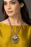 Buy_Joules by Radhika_Pink Stones Rajwada Floral Carved Pendant Necklace _at_Aza_Fashions