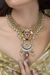 Shop_Joules by Radhika_Multi Color Pearls, Stones, Rivaah Embellished Pendant Necklace _at_Aza_Fashions
