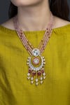 Shop_Joules by Radhika_Pink Beads, Pearls, Stones Rajwada Embellished Pendant Necklace _at_Aza_Fashions