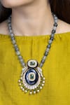 Shop_Joules by Radhika_Blue Beads, Pearls, Stones Swarna Embellished Long Pendant Necklace _at_Aza_Fashions