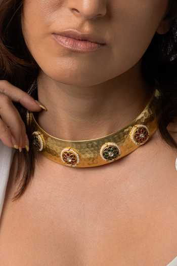 Shop_Joules by Radhika_Gold Plated Stones Wide Statement Collar Necklace _at_Aza_Fashions