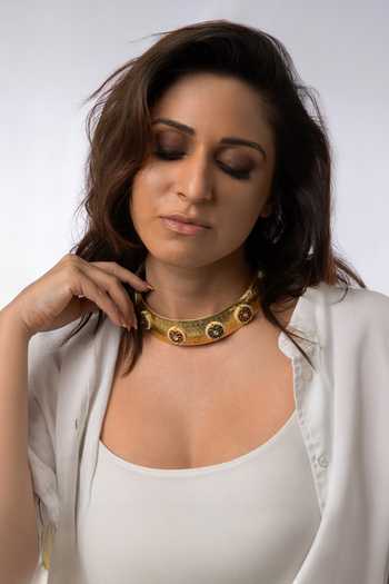 Buy_Joules by Radhika_Gold Plated Stones Wide Statement Collar Necklace _at_Aza_Fashions