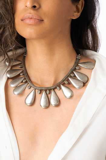 Shop_Joules by Radhika_Silver Plated Bold Teardrop Statement Necklace _at_Aza_Fashions