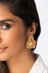 Shop_Joules by Radhika_White Pearls, Stones Drop Flower Shaped Earrings _at_Aza_Fashions