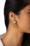 Shop_Joules by Radhika_White Pearls, Stones Cluster Embellished Drop Earrings _at_Aza_Fashions