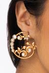 Joules by Radhika_White Pearls, Stones Round Cluster Uncut Earrings _Online_at_Aza_Fashions