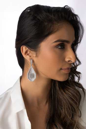 Buy_Joules by Radhika_Silver Plated Crystals Textured Drop Earrings _at_Aza_Fashions