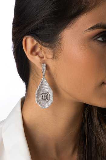 Shop_Joules by Radhika_Silver Plated Crystals Textured Drop Earrings _at_Aza_Fashions