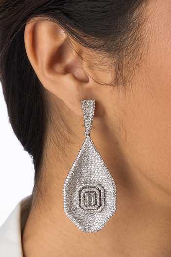 Joules by Radhika_Silver Plated Crystals Textured Drop Earrings _Online_at_Aza_Fashions