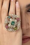 Joules by Radhika_Emerald Green Beads, Stones, Crystals, Gemstones, Diamonds Statement Ring _Online_at_Aza_Fashions