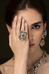 Buy_Joules by Radhika_Emerald Green Beads, Stones, Crystals, Gemstones, Diamonds Statement Ring _at_Aza_Fashions