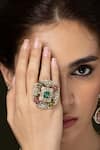 Shop_Joules by Radhika_Emerald Green Beads, Stones, Crystals, Gemstones, Diamonds Statement Ring _at_Aza_Fashions