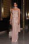 Buy_Nikunj By NIIDHI BAJAJ_Rose Gold Jersey Embroidery, Sequins, Beads, Sana Draped Skirt And Corset Set _Online_at_Aza_Fashions