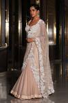 Nikunj By NIIDHI BAJAJ_Peach Organza Pearls, Lace, Applique Sweetheart Zarina Draped Saree With Corset _Online_at_Aza_Fashions