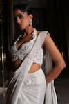 Buy_Nikunj By NIIDHI BAJAJ_White Jersey Embroidery, Sequins Halter Neck Inara Draped Saree And Blouse _Online_at_Aza_Fashions