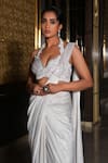 Buy_Nikunj By NIIDHI BAJAJ_White Jersey Embroidery, Sequins Halter Neck Inara Draped Saree And Blouse 