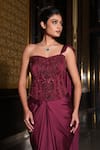 Buy_Nikunj By NIIDHI BAJAJ_Wine Satin Embroidery, Beads Sweetheart Neck Laila Draped Saree With Corset 