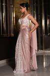 Shop_Nikunj By NIIDHI BAJAJ_Pink Jersey Embroidery Sweetheart Neck Nureh Draped Saree With Blouse _Online_at_Aza_Fashions
