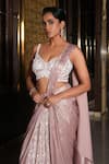Nikunj By NIIDHI BAJAJ_Pink Jersey Embroidery Sweetheart Neck Nureh Draped Saree With Blouse _at_Aza_Fashions