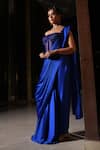 Nikunj By NIIDHI BAJAJ_Blue Satin Embroidery, Sequins Sweetheart Neck Zoyah Draped Saree With Corset _Online_at_Aza_Fashions